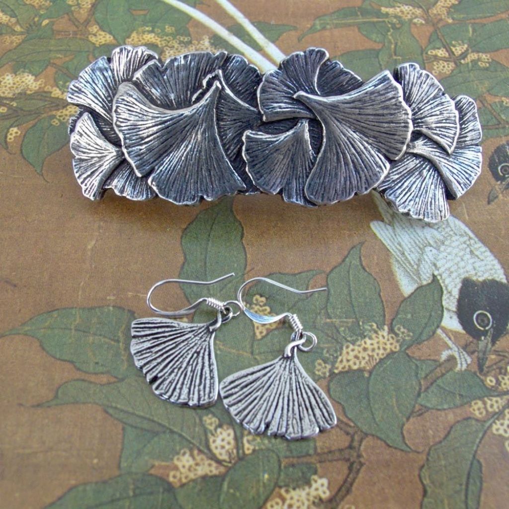 Oberon Design Britannia Metal Jewelry, Small Ginkgo Leaf Set