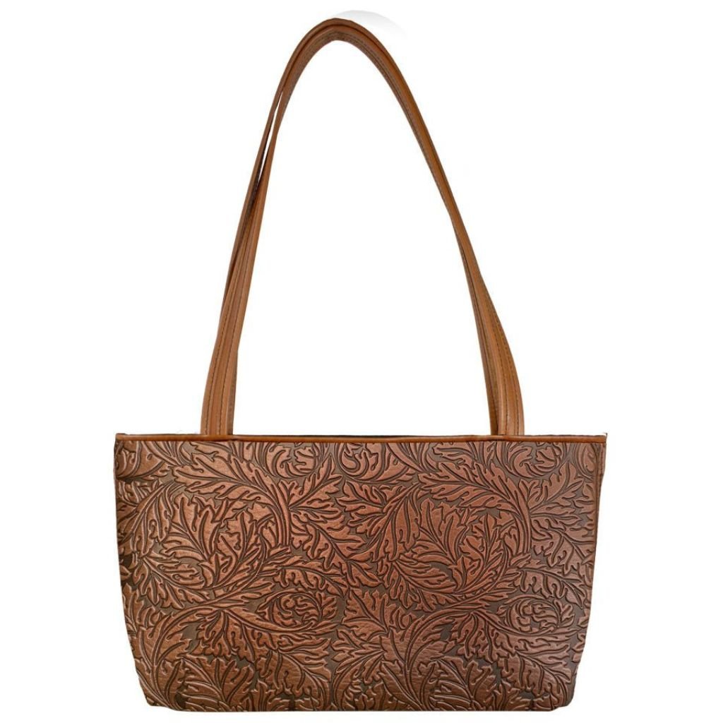 Oberon Design Leather Women's Handbag, Acanthus Streamline, Saddle