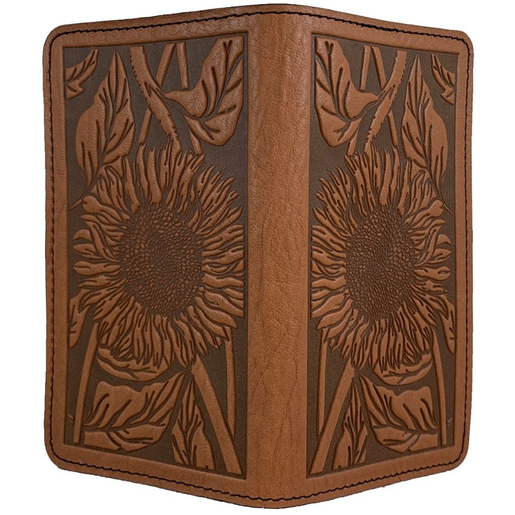 Checkbook Cover Sunflower in Saddle - Open