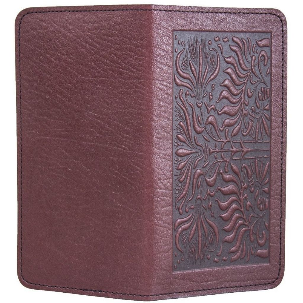 Checkbook Cover, Thistle in Wine - Open