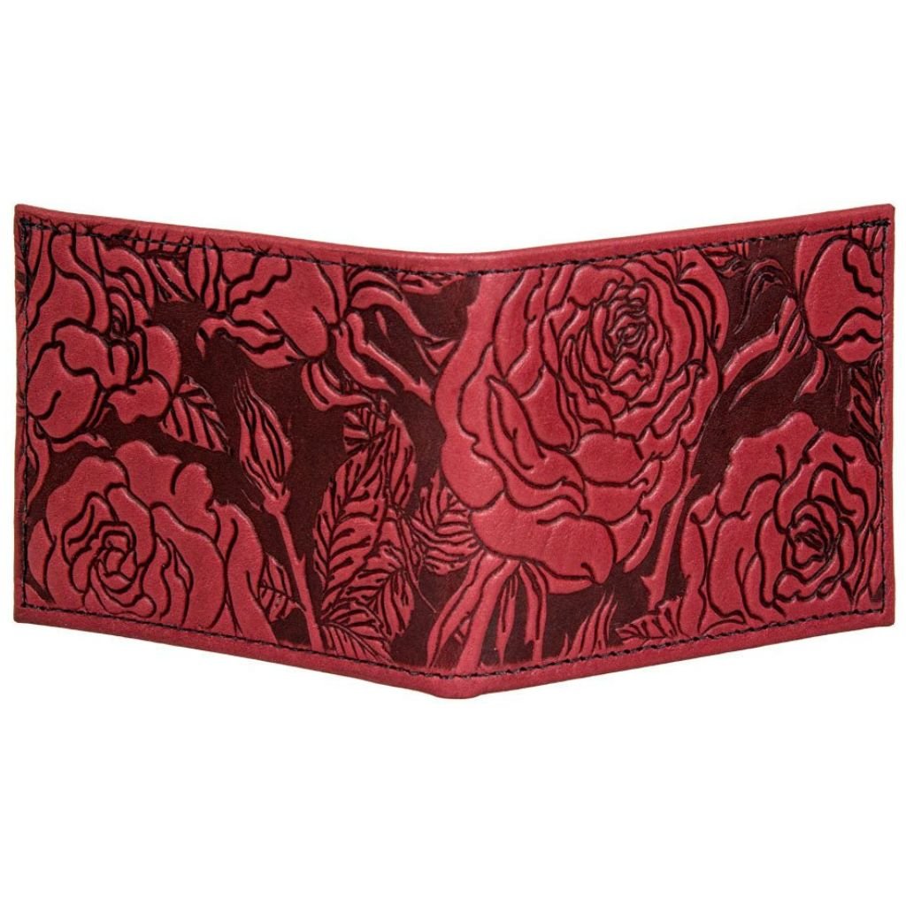 Oberon Design Leather Bi-fold Women's Wallet, Wild Rose, Red, Open