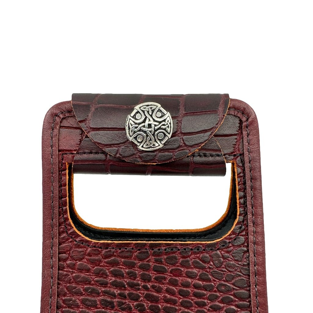 alligator wine bottle bag celtic button detail