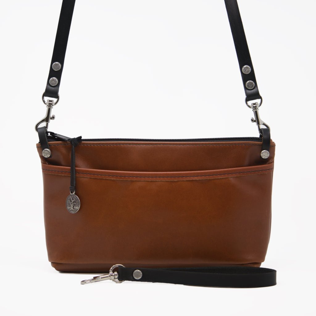 Oberon Design Leather Women's Crossbody Convertible Wristlet Handbag, Acorn