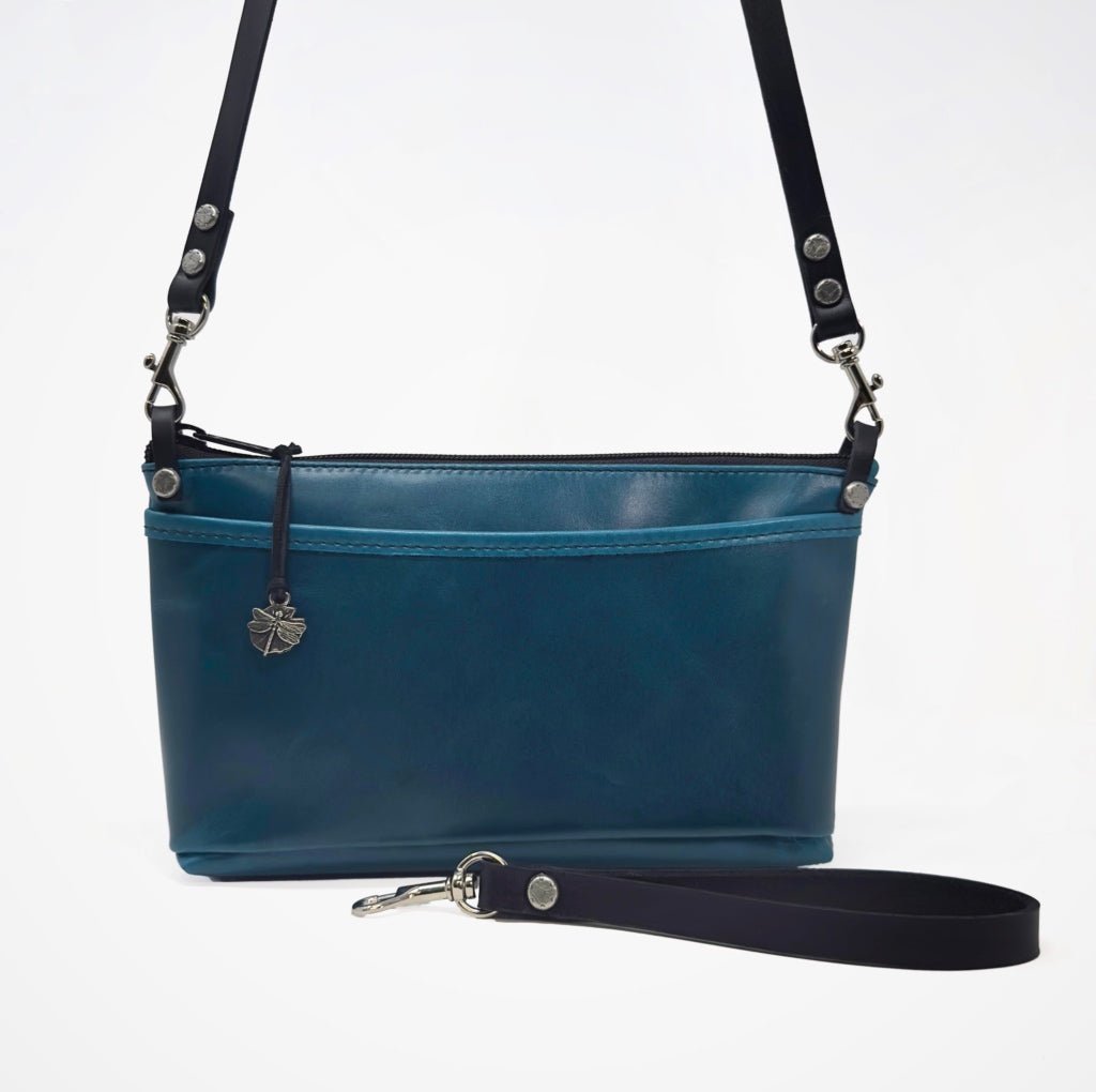 Oberon Design Leather Women's Crossbody Convertible Wristlet Handbag, Turquoise