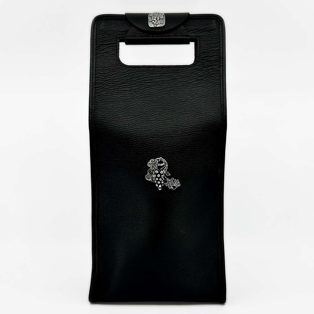 Wine Bottle Bag, Pebbled Leather in Black